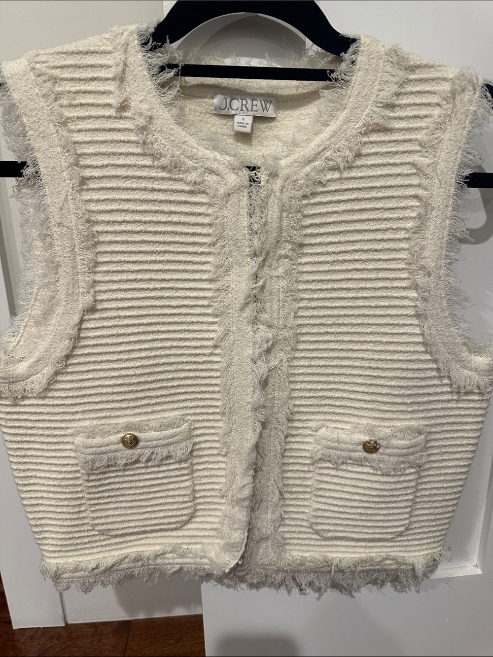 J. Crew Ivory Fringe Ribbed Knit Vest